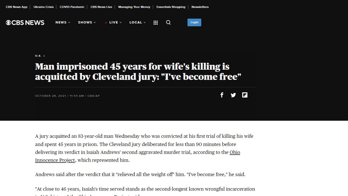 Man imprisoned 45 years for wife's killing is acquitted by Cleveland ...